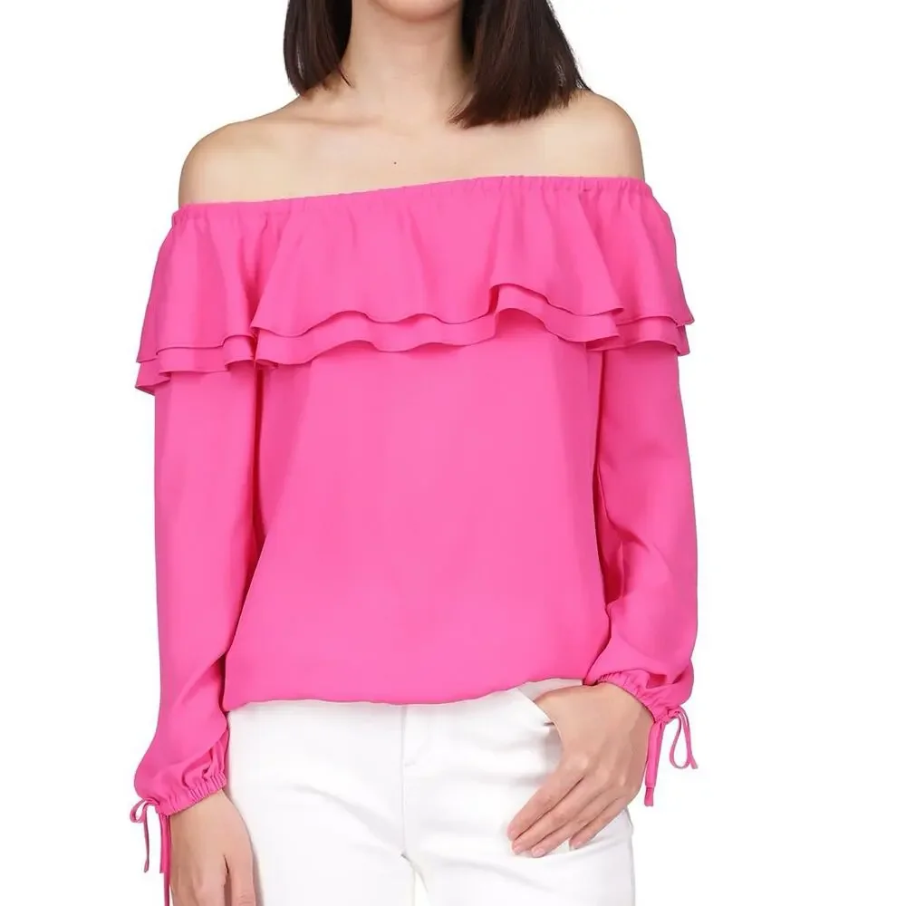 MICHAEL Michael Kors Pink Ruffle Off Shoulder Blouse Plus 3X NWOT